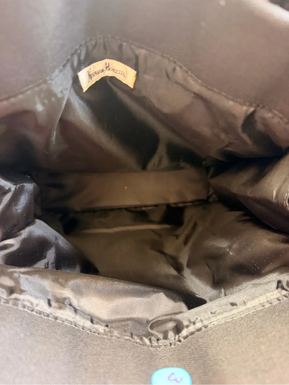 Vintage Neiman Marcus Black Canvas Tote with Patent Leather Trim